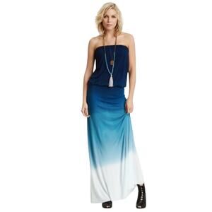 Young, Fabulous, & Broke Sydney Strapless Ombre Blue Maxi Dress